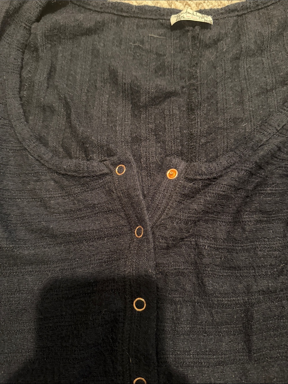 Free People Black Ribbed Button-Front Long Sleeve Top - Picture 6 of 6